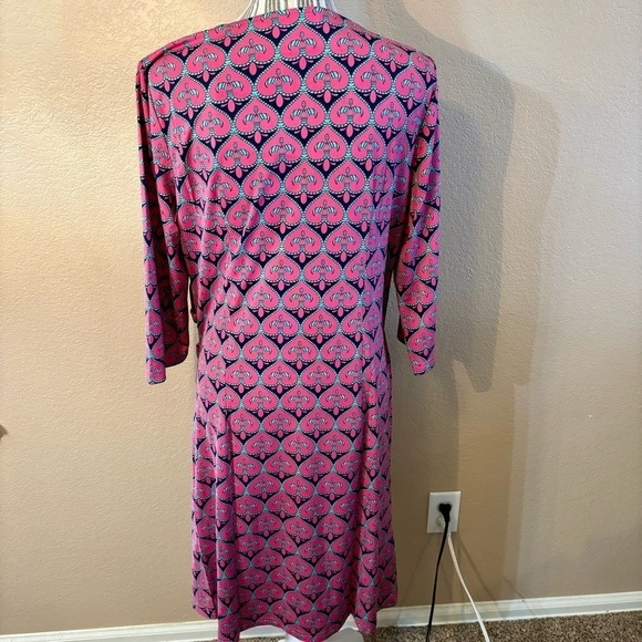 NWT Tracy Negoshian Dress XL Dolly Pink Navy Green Geometric Fleur de Lis Midi - Picture 9 of 15